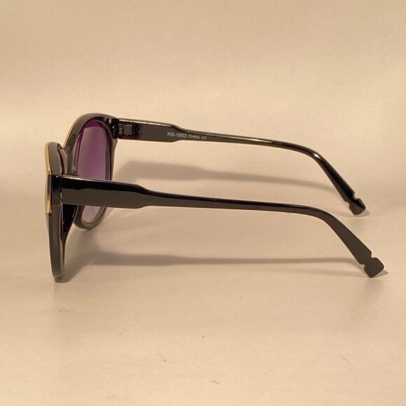 Evita Round Eyebrow Sunglasses Black with Gold Detail New - Picture 3 of 9